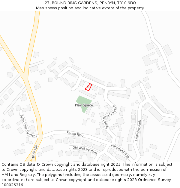 27, ROUND RING GARDENS, PENRYN, TR10 9BQ: Location map and indicative extent of plot
