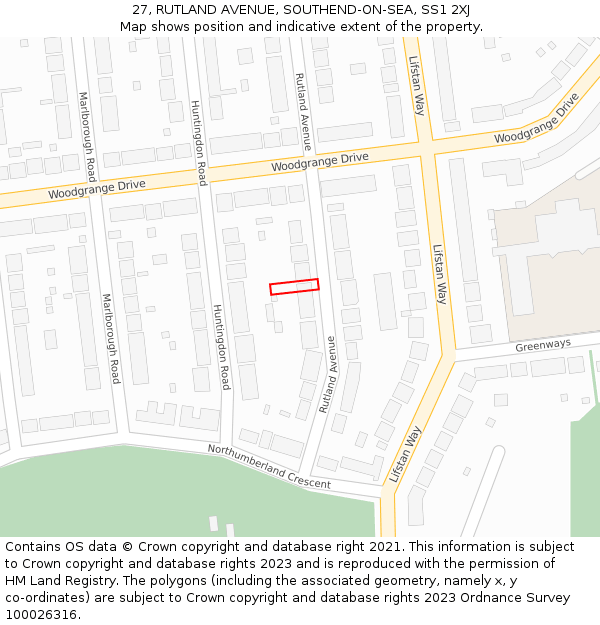 27, RUTLAND AVENUE, SOUTHEND-ON-SEA, SS1 2XJ: Location map and indicative extent of plot