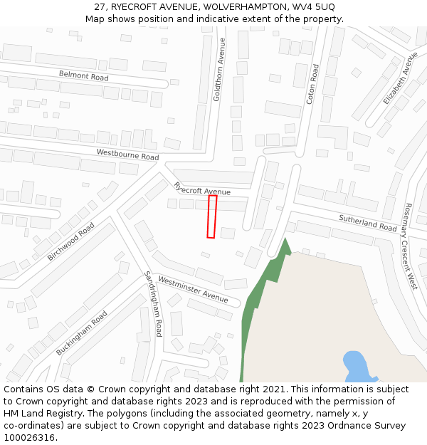 27, RYECROFT AVENUE, WOLVERHAMPTON, WV4 5UQ: Location map and indicative extent of plot