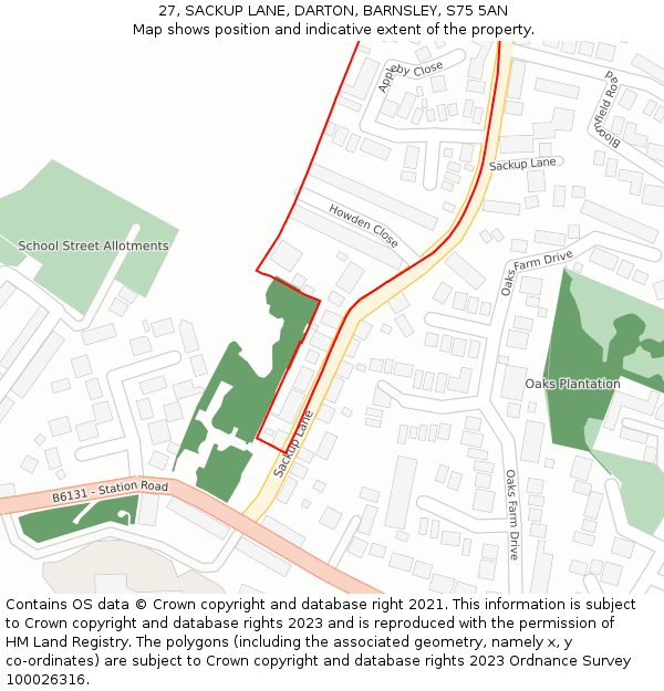 27, SACKUP LANE, DARTON, BARNSLEY, S75 5AN: Location map and indicative extent of plot