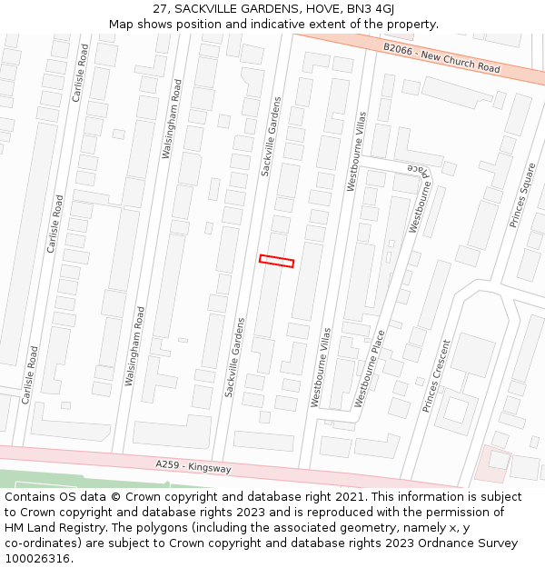 27, SACKVILLE GARDENS, HOVE, BN3 4GJ: Location map and indicative extent of plot