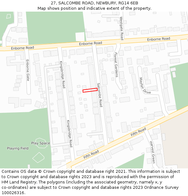 27, SALCOMBE ROAD, NEWBURY, RG14 6EB: Location map and indicative extent of plot