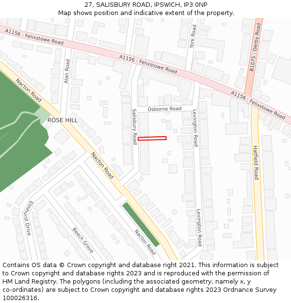 27, SALISBURY ROAD, IPSWICH, IP3 0NP: Location map and indicative extent of plot