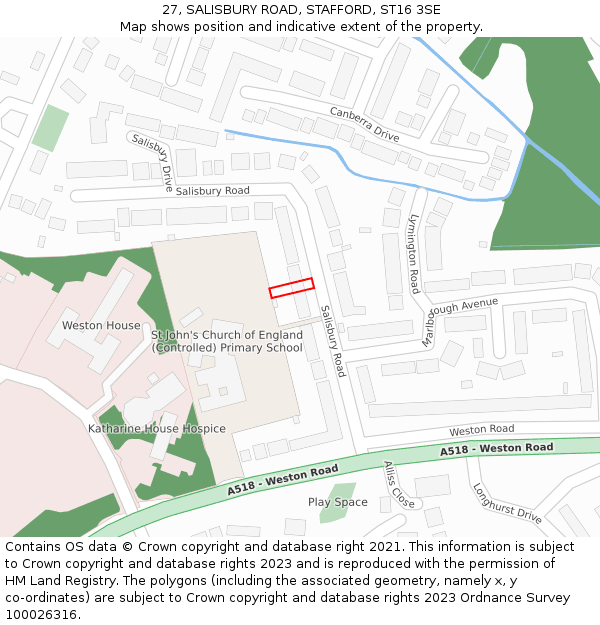 27, SALISBURY ROAD, STAFFORD, ST16 3SE: Location map and indicative extent of plot
