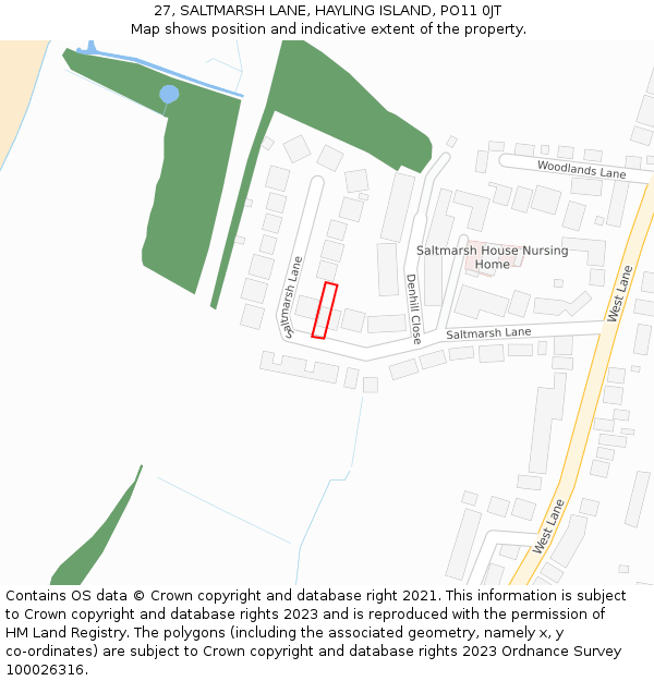 27, SALTMARSH LANE, HAYLING ISLAND, PO11 0JT: Location map and indicative extent of plot