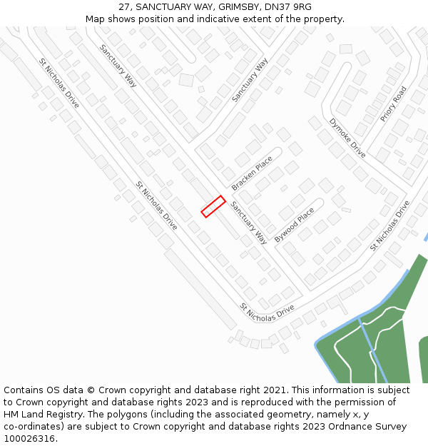 27, SANCTUARY WAY, GRIMSBY, DN37 9RG: Location map and indicative extent of plot