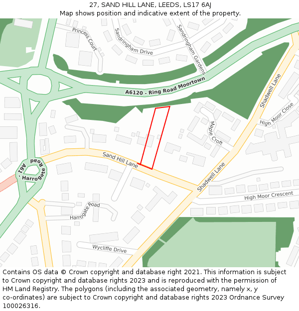 27, SAND HILL LANE, LEEDS, LS17 6AJ: Location map and indicative extent of plot