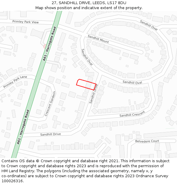 27, SANDHILL DRIVE, LEEDS, LS17 8DU: Location map and indicative extent of plot