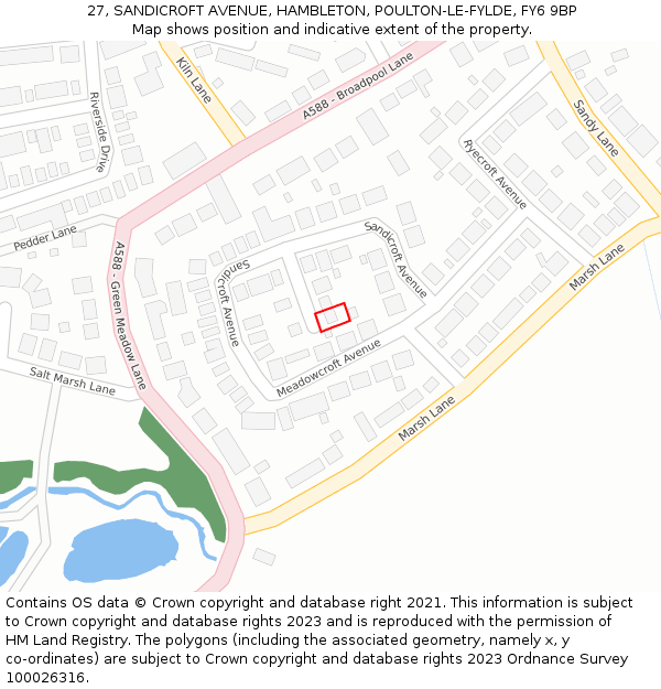 27, SANDICROFT AVENUE, HAMBLETON, POULTON-LE-FYLDE, FY6 9BP: Location map and indicative extent of plot