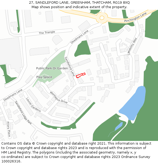 27, SANDLEFORD LANE, GREENHAM, THATCHAM, RG19 8XQ: Location map and indicative extent of plot