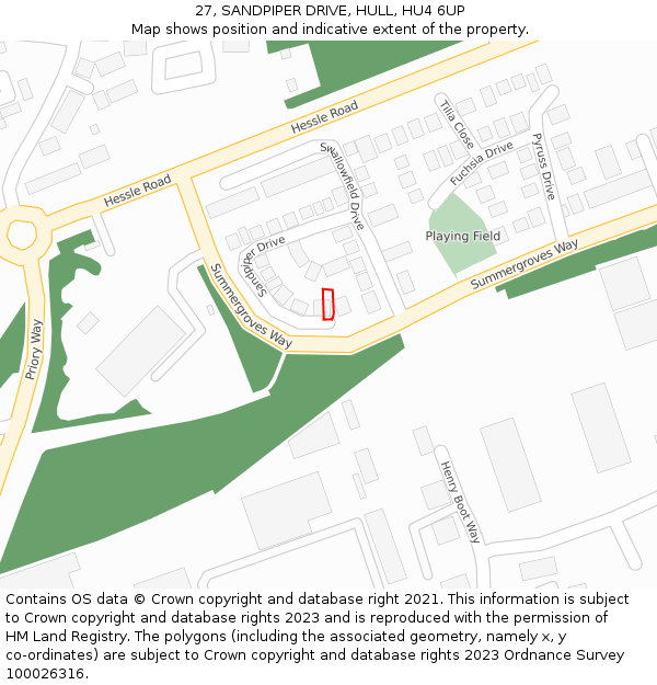 27, SANDPIPER DRIVE, HULL, HU4 6UP: Location map and indicative extent of plot