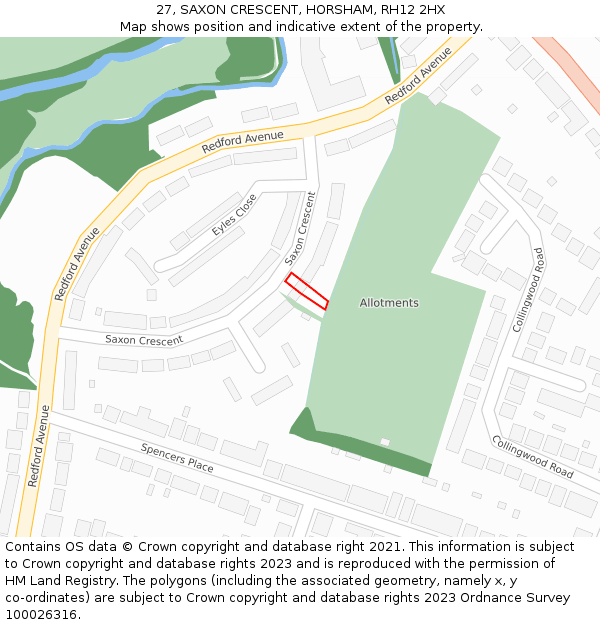 27, SAXON CRESCENT, HORSHAM, RH12 2HX: Location map and indicative extent of plot