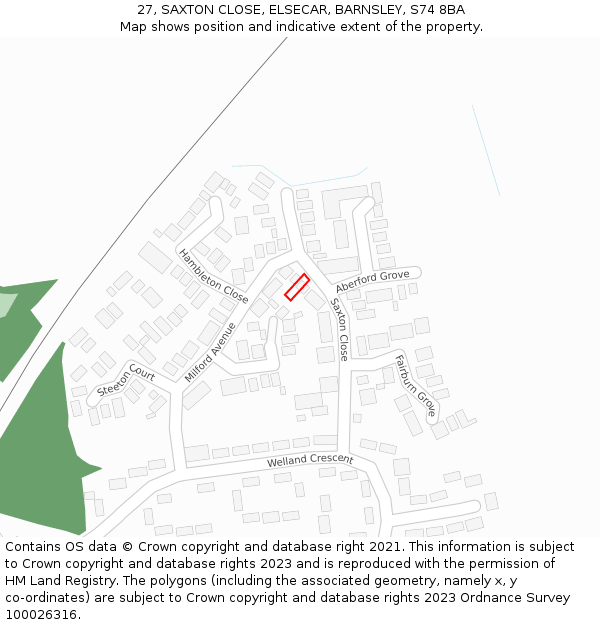 27, SAXTON CLOSE, ELSECAR, BARNSLEY, S74 8BA: Location map and indicative extent of plot