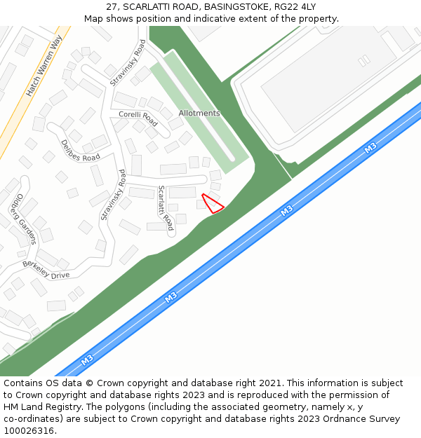 27, SCARLATTI ROAD, BASINGSTOKE, RG22 4LY: Location map and indicative extent of plot