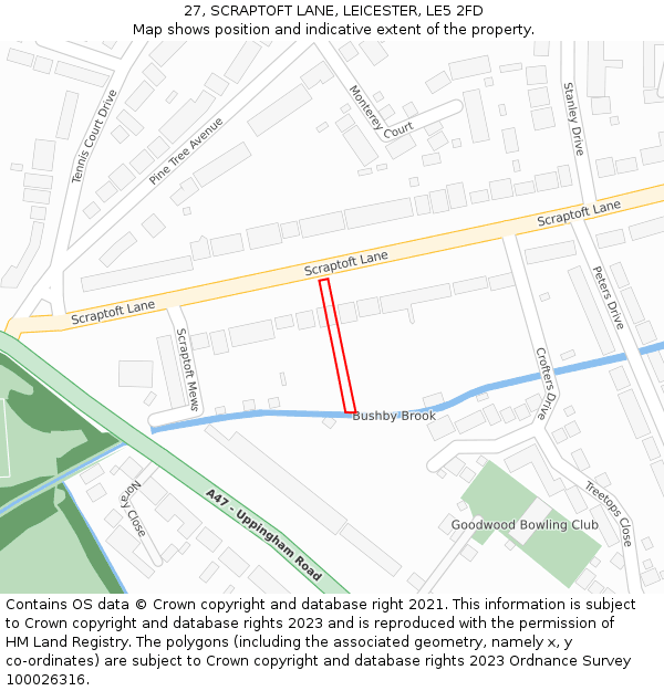 27, SCRAPTOFT LANE, LEICESTER, LE5 2FD: Location map and indicative extent of plot