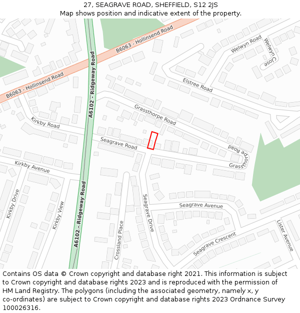 27, SEAGRAVE ROAD, SHEFFIELD, S12 2JS: Location map and indicative extent of plot