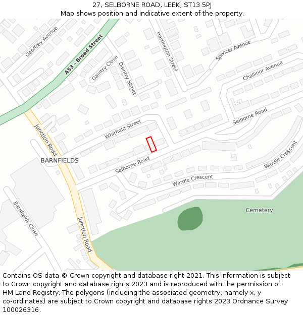 27, SELBORNE ROAD, LEEK, ST13 5PJ: Location map and indicative extent of plot
