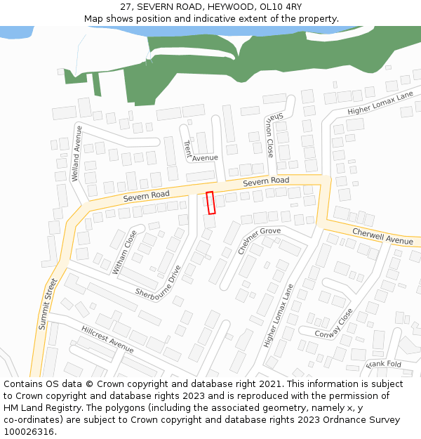 27, SEVERN ROAD, HEYWOOD, OL10 4RY: Location map and indicative extent of plot