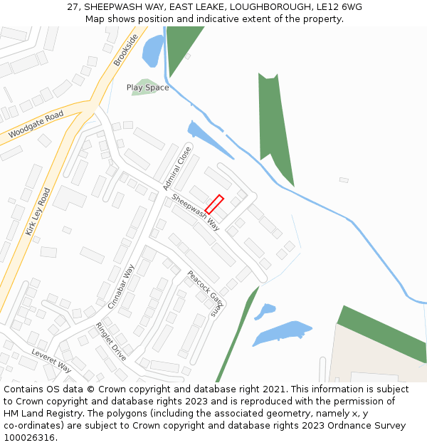 27, SHEEPWASH WAY, EAST LEAKE, LOUGHBOROUGH, LE12 6WG: Location map and indicative extent of plot