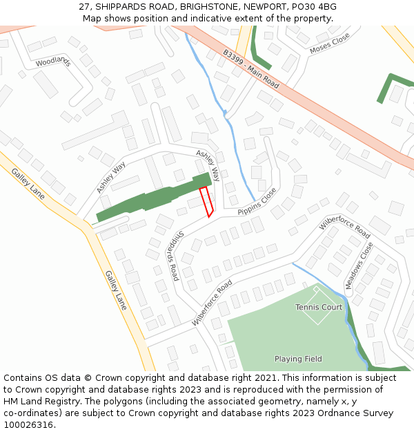 27, SHIPPARDS ROAD, BRIGHSTONE, NEWPORT, PO30 4BG: Location map and indicative extent of plot