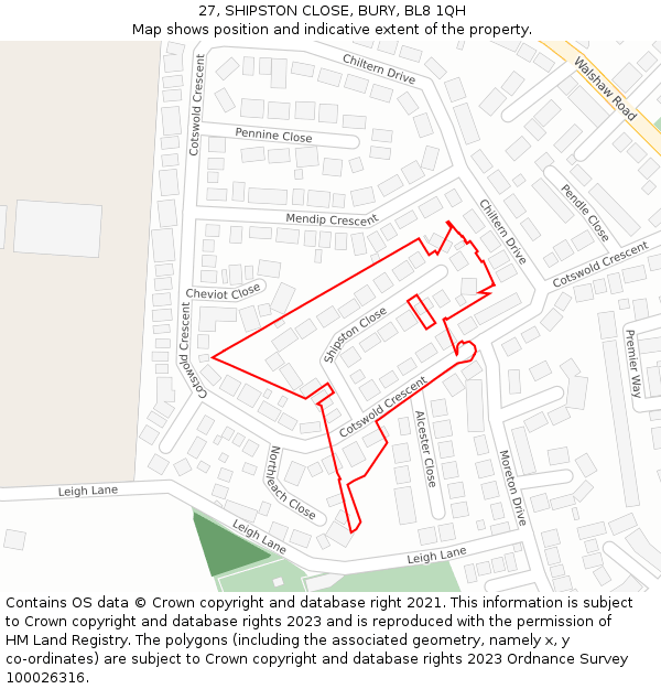 27, SHIPSTON CLOSE, BURY, BL8 1QH: Location map and indicative extent of plot