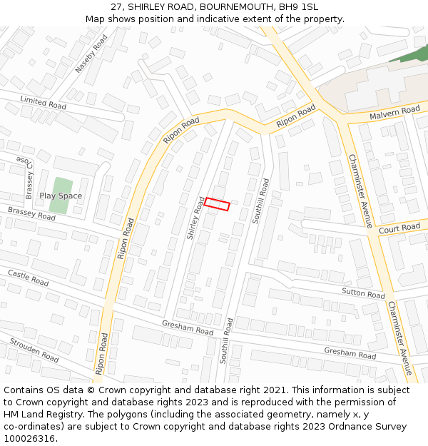 27, SHIRLEY ROAD, BOURNEMOUTH, BH9 1SL: Location map and indicative extent of plot