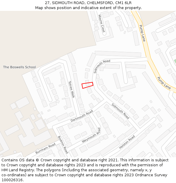 27, SIDMOUTH ROAD, CHELMSFORD, CM1 6LR: Location map and indicative extent of plot
