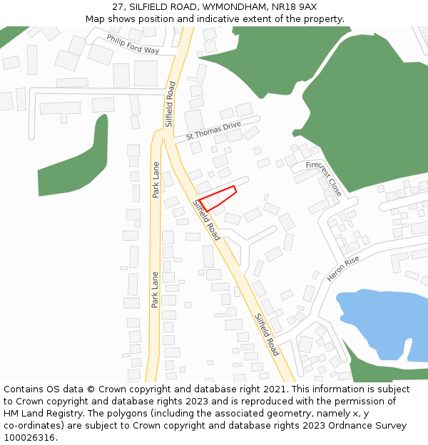 27, SILFIELD ROAD, WYMONDHAM, NR18 9AX: Location map and indicative extent of plot