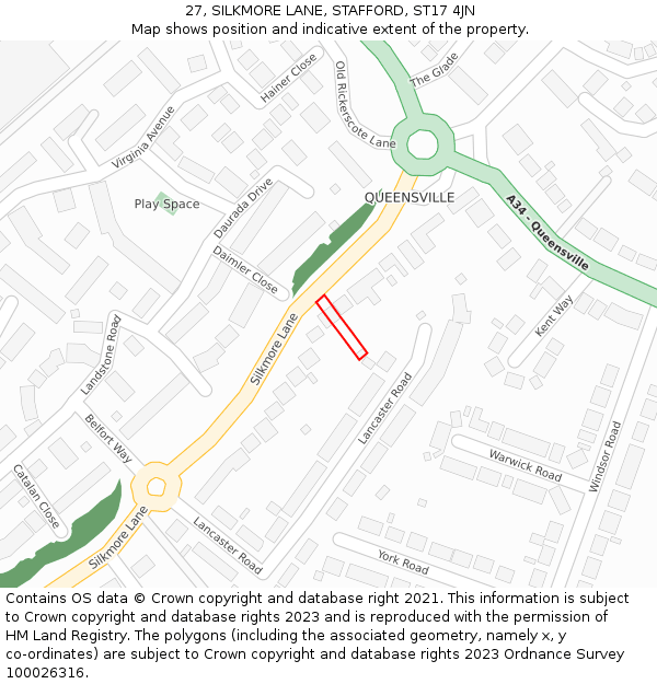 27, SILKMORE LANE, STAFFORD, ST17 4JN: Location map and indicative extent of plot