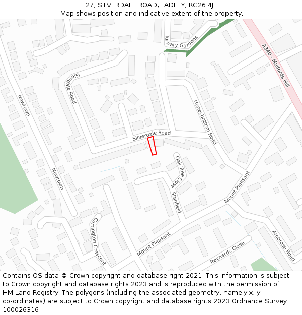 27, SILVERDALE ROAD, TADLEY, RG26 4JL: Location map and indicative extent of plot