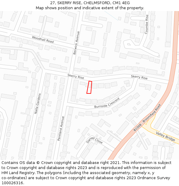 27, SKERRY RISE, CHELMSFORD, CM1 4EG: Location map and indicative extent of plot