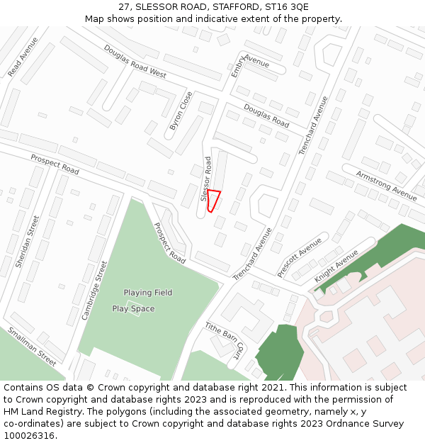 27, SLESSOR ROAD, STAFFORD, ST16 3QE: Location map and indicative extent of plot