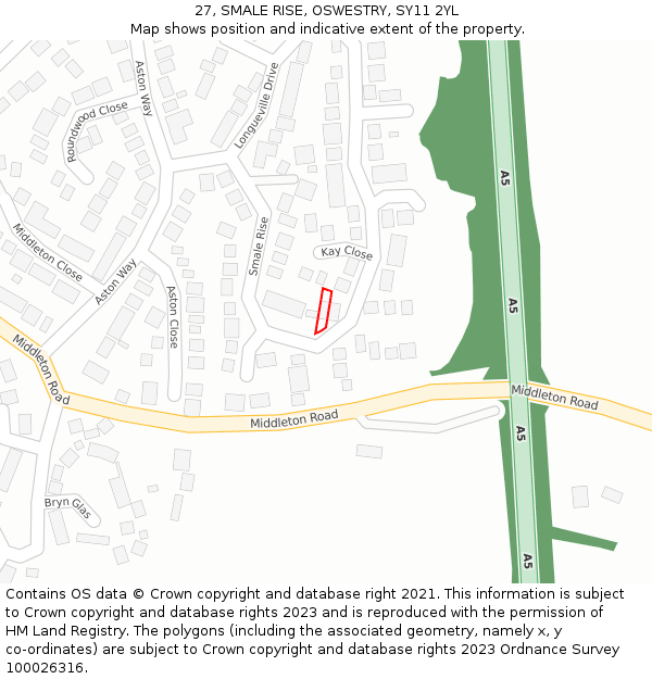 27, SMALE RISE, OSWESTRY, SY11 2YL: Location map and indicative extent of plot