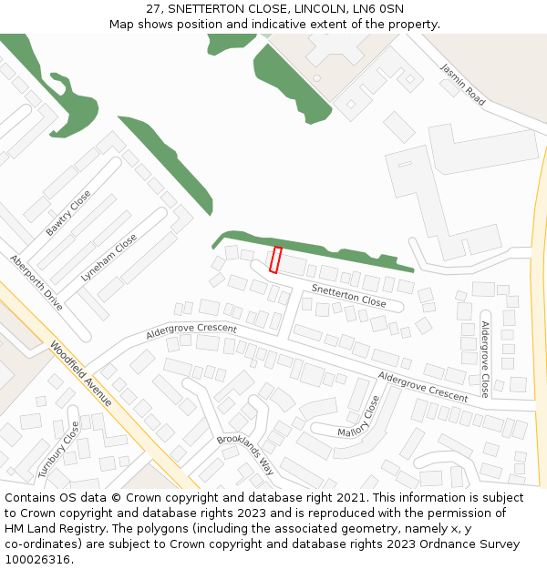 27, SNETTERTON CLOSE, LINCOLN, LN6 0SN: Location map and indicative extent of plot
