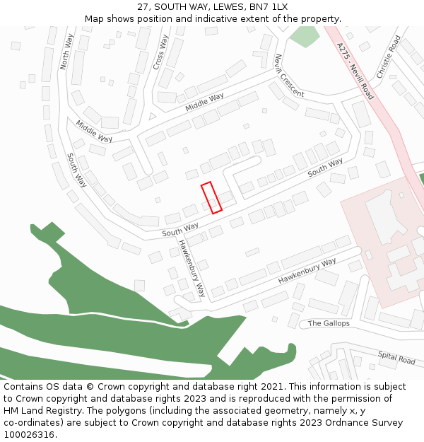 27, SOUTH WAY, LEWES, BN7 1LX: Location map and indicative extent of plot