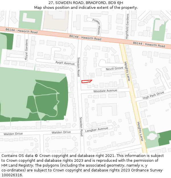 27, SOWDEN ROAD, BRADFORD, BD9 6JH: Location map and indicative extent of plot