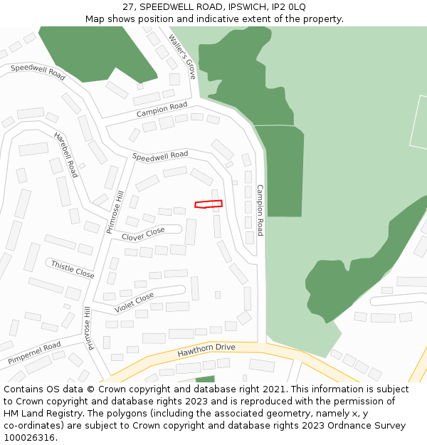 27, SPEEDWELL ROAD, IPSWICH, IP2 0LQ: Location map and indicative extent of plot