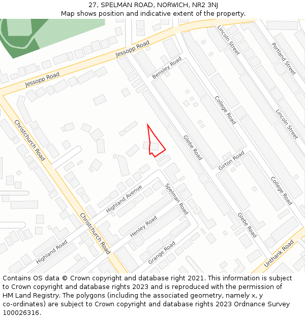 27, SPELMAN ROAD, NORWICH, NR2 3NJ: Location map and indicative extent of plot
