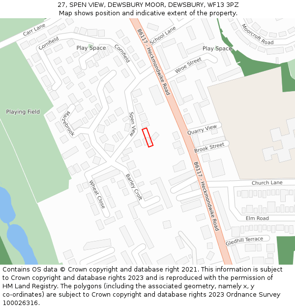 27, SPEN VIEW, DEWSBURY MOOR, DEWSBURY, WF13 3PZ: Location map and indicative extent of plot