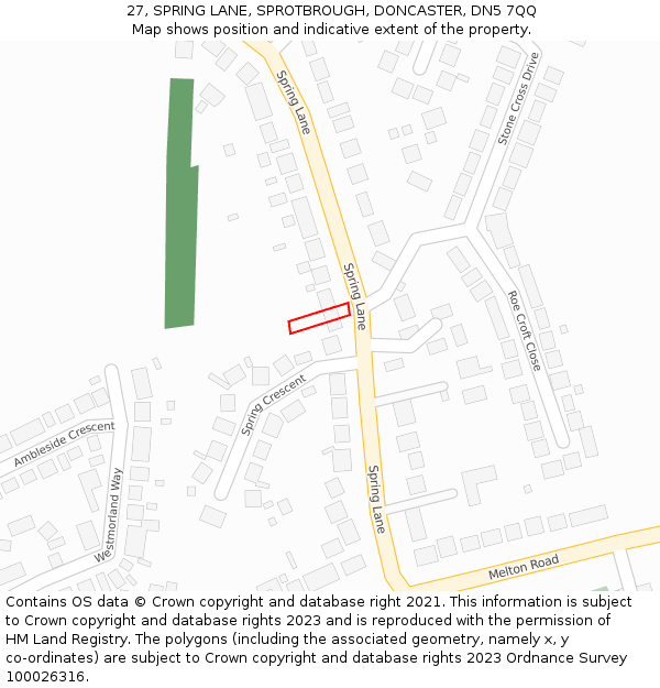 27, SPRING LANE, SPROTBROUGH, DONCASTER, DN5 7QQ: Location map and indicative extent of plot