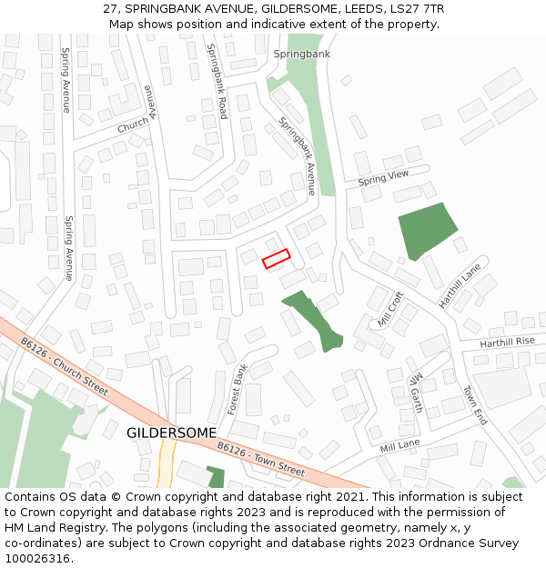 27, SPRINGBANK AVENUE, GILDERSOME, LEEDS, LS27 7TR: Location map and indicative extent of plot
