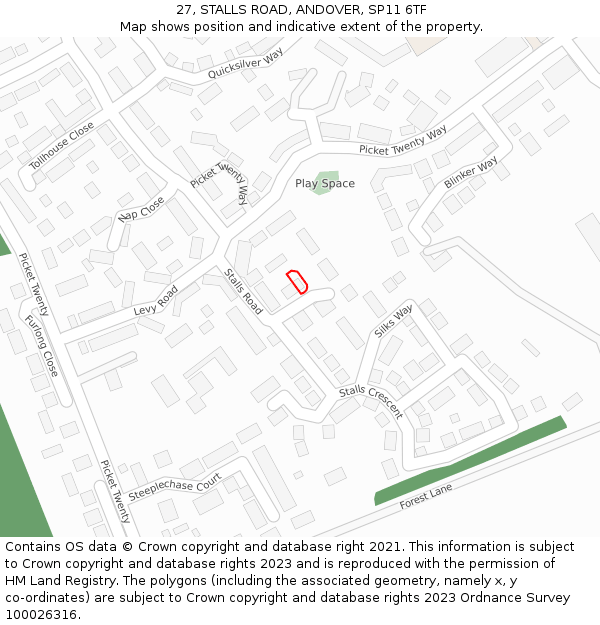 27, STALLS ROAD, ANDOVER, SP11 6TF: Location map and indicative extent of plot
