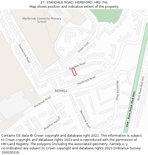 27, STANDALE ROAD, HEREFORD, HR2 7NL: Location map and indicative extent of plot