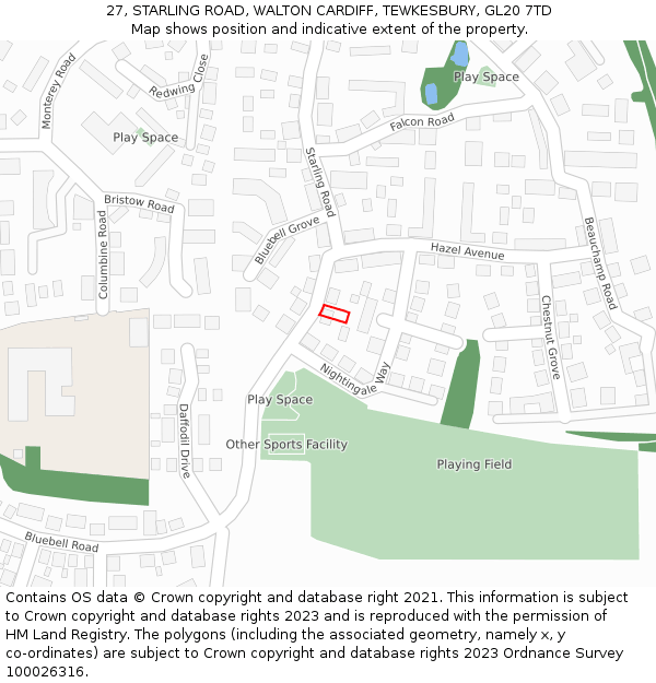 27, STARLING ROAD, WALTON CARDIFF, TEWKESBURY, GL20 7TD: Location map and indicative extent of plot