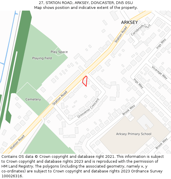 27, STATION ROAD, ARKSEY, DONCASTER, DN5 0SU: Location map and indicative extent of plot