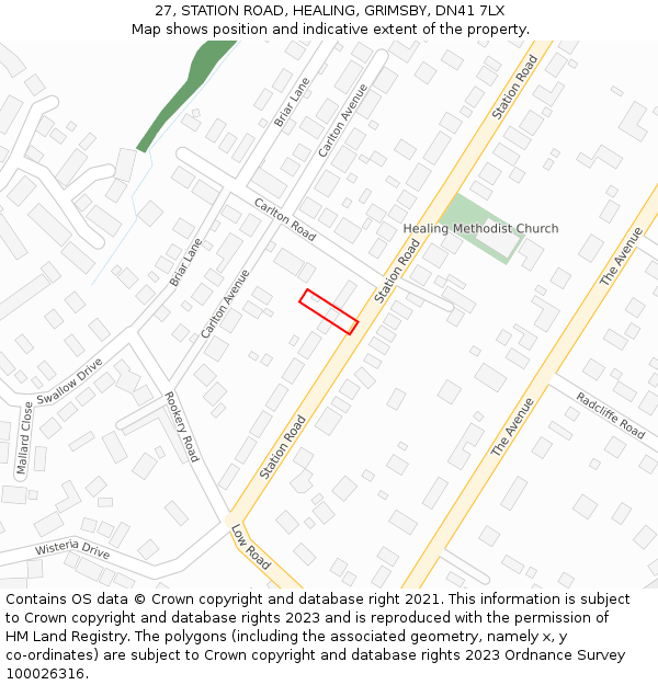 27, STATION ROAD, HEALING, GRIMSBY, DN41 7LX: Location map and indicative extent of plot