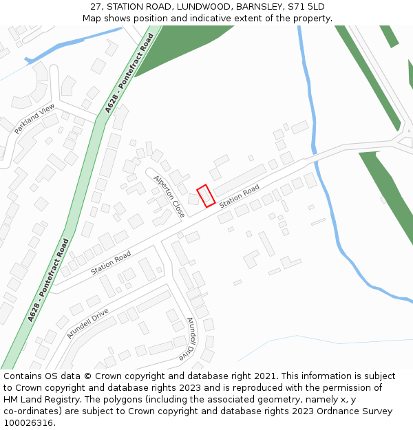 27, STATION ROAD, LUNDWOOD, BARNSLEY, S71 5LD: Location map and indicative extent of plot