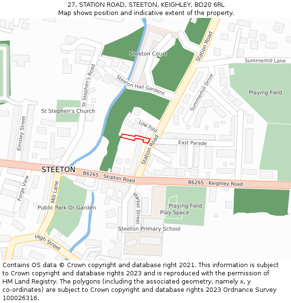 27, STATION ROAD, STEETON, KEIGHLEY, BD20 6RL: Location map and indicative extent of plot
