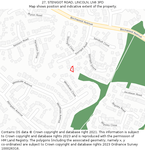 27, STENIGOT ROAD, LINCOLN, LN6 3PD: Location map and indicative extent of plot