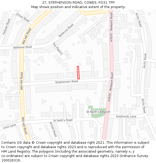 27, STEPHENSON ROAD, COWES, PO31 7PP: Location map and indicative extent of plot